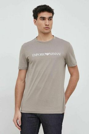 Bombažna kratka majica Emporio Armani bež barva - bež. Kratka majica iz kolekcije Emporio Armani. Model izdelan iz tanke