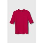 Otroška kratka majica United Colors of Benetton roza barva - roza. Otroške kratka majica iz kolekcije United Colors of Benetton. Model izdelan iz rebraste pletenine. Model iz izjemno udobne tkanine z visoko vsebnostjo bombaža.