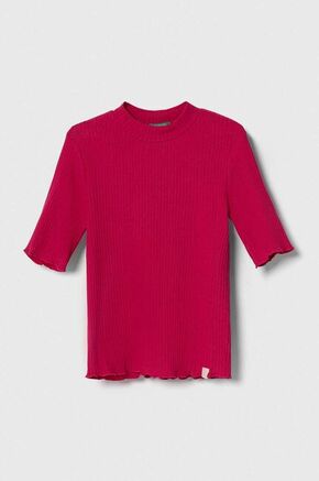 Otroška kratka majica United Colors of Benetton roza barva - roza. Otroške kratka majica iz kolekcije United Colors of Benetton. Model izdelan iz rebraste pletenine. Model iz izjemno udobne tkanine z visoko vsebnostjo bombaža.