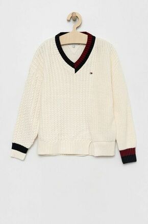 Otroški pulover Tommy Hilfiger bela barva - bela. Otroški Pulover iz kolekcije Tommy Hilfiger. Model z V izrezom