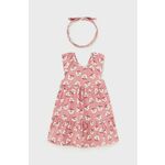 Otroška bombažna obleka Mayoral roza barva - roza. Obleka za dojenčke iz kolekcije Mayoral. Nabran model, izdelan iz vzorčastega materiala. Modelu je priložen naglavni trak.