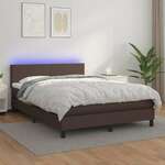 Vidaxl Box spring postelja z vzmetnico LED rjava 140x200 cm um. Usnje