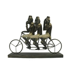 NEW Okrasna Figura DKD Home Decor Opica Tricikel Črna Zlat Kovina Resin Kolonialno (40 x 9 x 31 cm)