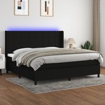 Box spring postelja z vzmetnico LED črna 200x200 cm blago - vidaXL - črna - 94,43 - 200 x 200 cm - vidaXL