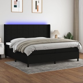 Box spring postelja z vzmetnico LED črna 200x200 cm blago - vidaXL - črna - 94