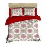 Rdeča/bež satenasta podaljšana posteljnina za zakonsko posteljo 200x220 cm – Mijolnir