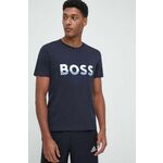 Bombažna kratka majica BOSS ATHLEISURE - mornarsko modra. Kratka majica iz kolekcije Boss Green, izdelana iz pletenine s potiskom. Model iz izjemno udobne bombažne tkanine.