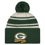 Green Bay Packers New Era 2022 Official Sideline Sport Cuffed Pom zimska kapa