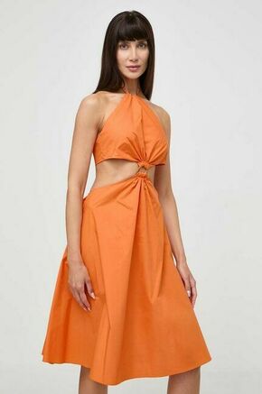 Bombažna obleka Twinset oranžna barva - oranžna. Obleka iz kolekcije Twinset. Model izdelan iz enobarvne tkanine. Model iz izjemno udobne bombažne tkanine.
