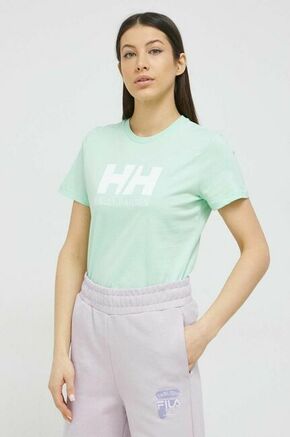 Bombažna kratka majica Helly Hansen zelena barva - zelena. Kratka majica iz kolekcije Helly Hansen. Model izdelan iz tanke