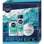 Nivea Men Fresh Kick Trio darilni set vodica po britju Men Fresh Kick 100 ml + antiperspirant Men Fresh Kick 150 ml + gel za obraz, telo in roke Men Fresh Gel 150 ml