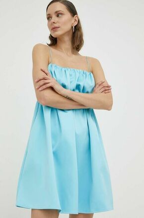 Obleka Samsoe Samsoe - modra. Obleka iz kolekcije Samsoe Samsoe. Model izdelan iz enobarvne tkanine. Model iz satenaste tkanine