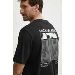 Bombažna kratka majica Michael Kors moški, črna barva - črna. Kratka majica iz kolekcije Michael Kors, izdelana iz pletenine s potiskom. Model iz zračne bombažne tkanine.