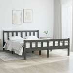 Greatstore Okvir za posteljo, siv, masivni les, 135x190 cm, dvojni