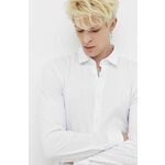 Bombažna srajca HUGO moška, bela barva - bela. Srajca iz kolekcije HUGO, izdelana iz enobarvne pletenine. Model iz izjemno udobne bombažne tkanine.