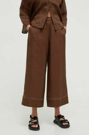 Lanene hlače Max Mara Leisure rjava barva - rjava. Hlače iz kolekcije Max Mara Leisure izdelane iz enobarvne tkanine. Model iz izjemno udobne