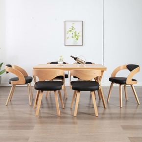 Jedilni stoli 6 kosov črni ukrivljen les in umetno usnje - vidaXL - črna - 48