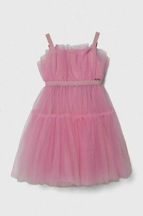 Otroška obleka Guess roza barva - roza. Otroški obleka iz kolekcije Guess. Model izdelan iz tilastega materiala. Izrazit model za posebne priložnosti.