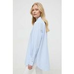 Bombažna srajca BOSS ženska - modra. Srajca iz kolekcije BOSS, izdelana iz vzorčaste tkanine. Model iz izjemno udobne bombažne tkanine.