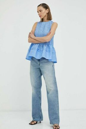 Majica Lovechild ženska - modra. Majica iz kolekcije Lovechild. Model izdelan iz enobarvne tkanine. Ima okrogli izrez. Tanek