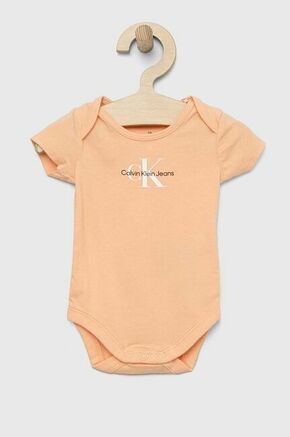 Body za dojenčka Calvin Klein Jeans - oranžna. Body za dojenčka iz kolekcije Calvin Klein Jeans. Model izdelan iz mehke pletenine s potiskom. Nežen material