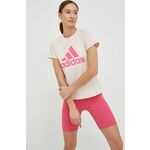 Bombažna kratka majica adidas roza barva - roza. Kratka majica iz kolekcije adidas. Model izdelan iz pletenine s potiskom.