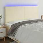 vidaXL LED posteljno vzglavje krem 160x5x118/128 cm umetno usnje