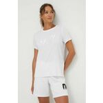 Kratka majica Dkny ženski, bela barva - bela. Ohlapna kratka majica iz kolekcije Dkny, izdelana iz tanke, elastične pletenine. Model iz izjemno udobne tkanine z visoko vsebnostjo bombaža.