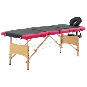 VidaXL Zložljiva masažna miza 4-conska les črna in roza