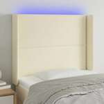 vidaXL LED posteljno vzglavje krem 83x16x118/128 cm umetno usnje