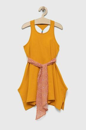 Otroška bombažna obleka Sisley oranžna barva - oranžna. Otroški obleka iz kolekcije Sisley. Model izdelan iz enobarvne pletenine. Model iz izjemno udobne bombažne tkanine.