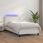Greatstore Box spring postelja z vzmetnico LED bela 90x200 cm umetno usnje