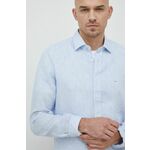 Lanena srajca Michael Kors moška - modra. Srajca iz kolekcije Michael Kors. Model izdelan iz vzorčaste tkanine. Ima klasičen, ojačan ovratnik.