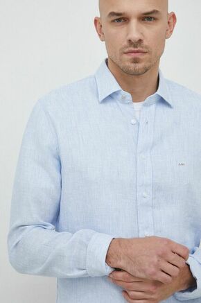 Lanena srajca Michael Kors moška - modra. Srajca iz kolekcije Michael Kors. Model izdelan iz vzorčaste tkanine. Ima klasičen