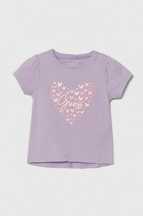 Kratka majica za dojenčka Guess vijolična barva - vijolična. Kratka majica za dojenčka iz kolekcije Guess. Model izdelan iz mehke pletenine s potiskom.