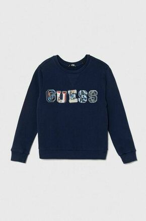 Bombažen pulover Guess mornarsko modra barva - mornarsko modra. Otroški pulover iz kolekcije Guess