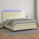 shumee Box spring postelja z vzmetnico LED krem 160x200cm umetno usnje