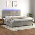 Box spring postelja z vzmetnico LED svetlo siva 200x200cm žamet - vidaXL - Siva - 93,34 - 200 x 200 cm - vidaXL