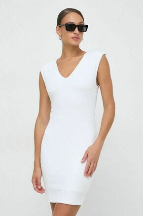 Obleka Guess bela barva - bela. Obleka iz kolekcije Guess. Model izdelan iz enobarvne pletenine. Zelo elastičen material zagotavlja popolno svobodo gibanja.