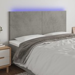 vidaXL LED posteljno vzglavje svetlo sivo 200x5x118/128 cm žamet