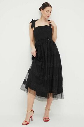 Obleka Nissa črna barva - črna. Elegantna obleka iz kolekcije Nissa. Model izdelan iz čipkastega materiala. Lahkoten in prijeten material