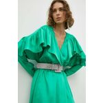 Obleka 2NDDAY Mavis zelena barva - zelena. Obleka iz kolekcije 2NDDAY. Model izdelan iz enobarvne tkanine. Model iz satenaste tkanine, ki se hitro suši in je odporna na gubanje.