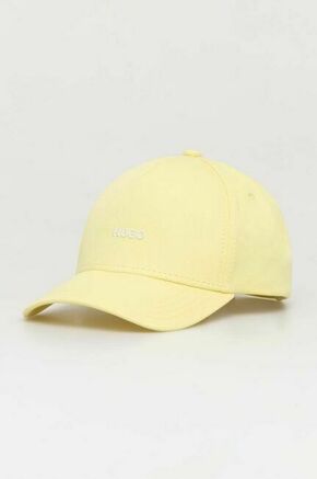 Bombažna bejzbolska kapa HUGO rumena barva - rumena. Kapa s šiltom vrste baseball iz kolekcije HUGO. Model izdelan iz bombažnega materiala. Izjemno udoben material