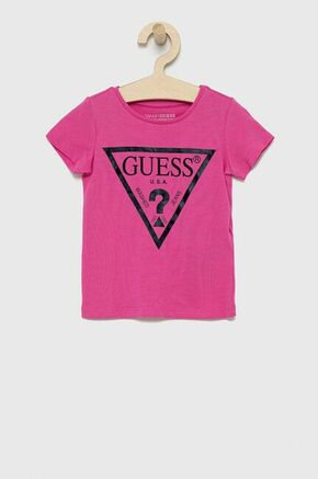 Guess otroški bombažen t-shirt - roza. T-shirt iz kolekcije Guess. Model izdelan iz tanke