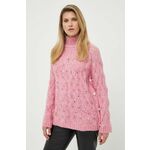 Volnen pulover Custommade Taina ženski, roza barva - roza. Pulover iz kolekcije Custommade. Model izdelan iz srednje debele pletenine. Model z visoko vsebnostjo volne, ki ima naravno sposobnost dihanja in vpijanja vlage.