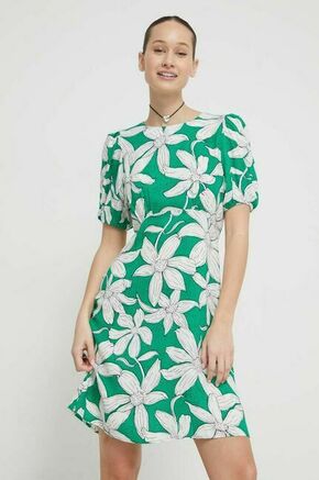Obleka Desigual zelena barva - zelena. Obleka iz kolekcije Desigual. Model izdelan iz vzorčaste tkanine. Model iz zračne viskozne tkanine.