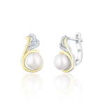 JwL Luxury Pearls Srebrni dvobarvni uhani s pravimi biseri in cirkoni JL0720