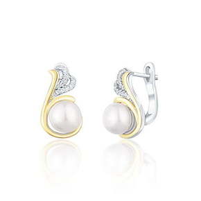 JwL Luxury Pearls Srebrni dvobarvni uhani s pravimi biseri in cirkoni JL0720
