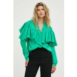 Majica 2NDDAY ženska, zelena barva - zelena. Bluza iz kolekcije 2NDDAY, izdelana iz enobarvne tkanine. Model iz satenaste tkanine, ki se hitro suši in je odporna na gubanje.