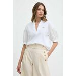 Majica Twinset ženska, bela barva - bela. Bluza iz kolekcije Twinset izdelana iz enobarvne tkanine. Model iz izjemno udobne tkanine z visoko vsebnostjo bombaža.